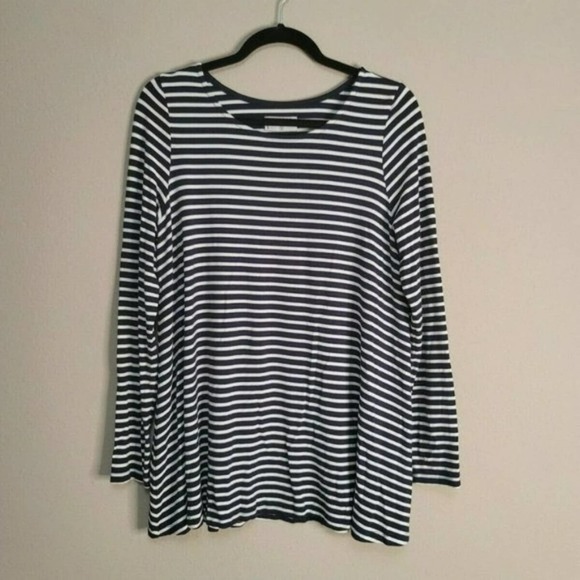 Mott50 Blue & White Nautical Jane Striped Stretch Swing Tunic Top Size Small - Picture 2 of 5